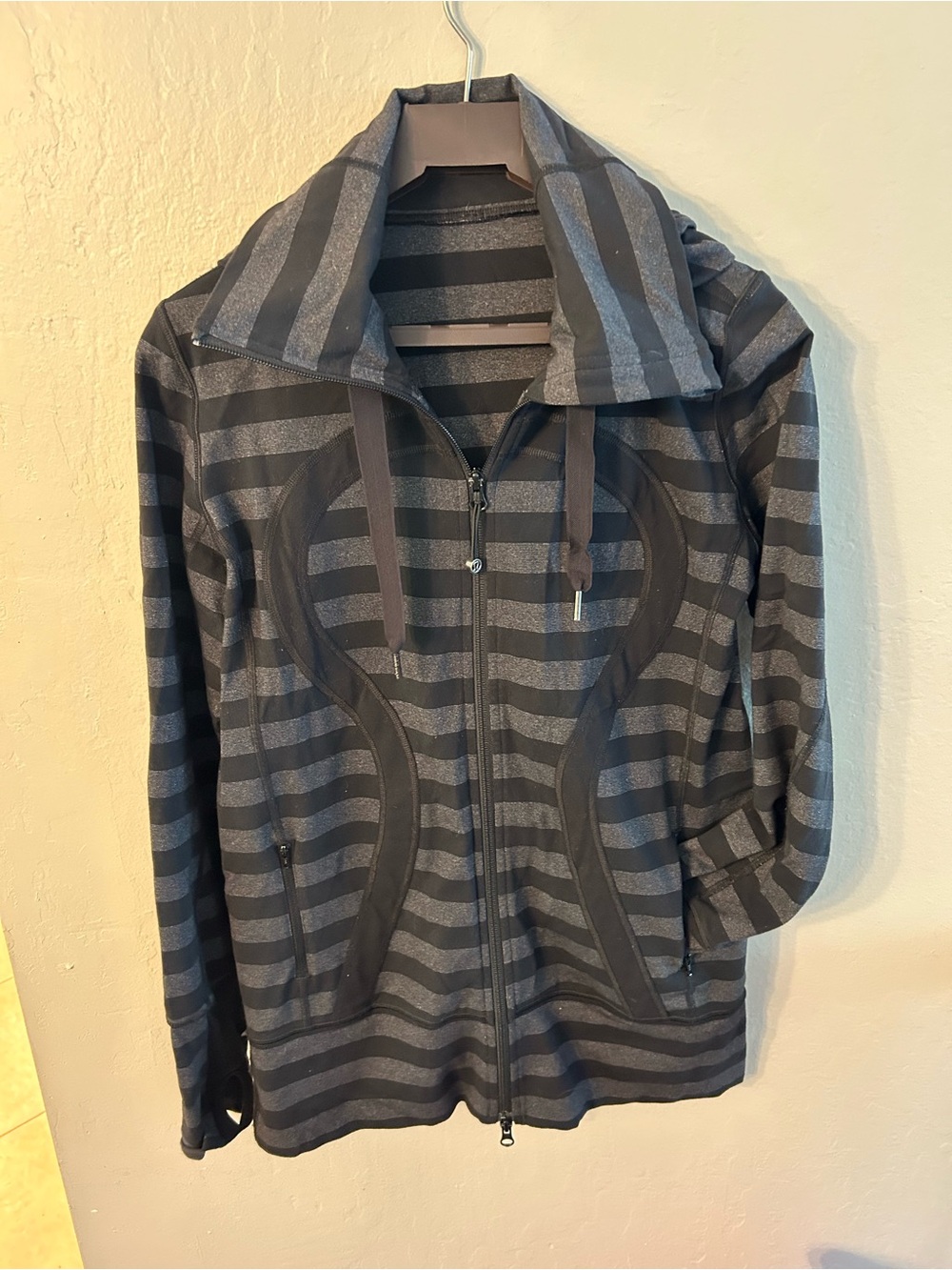 Lululemon Striped Gray & Black Zip Hoodie